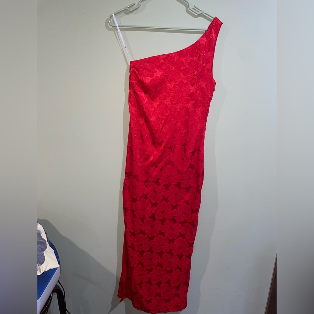 Lulu's Chasing Desire Red Satin Jacquard Dress